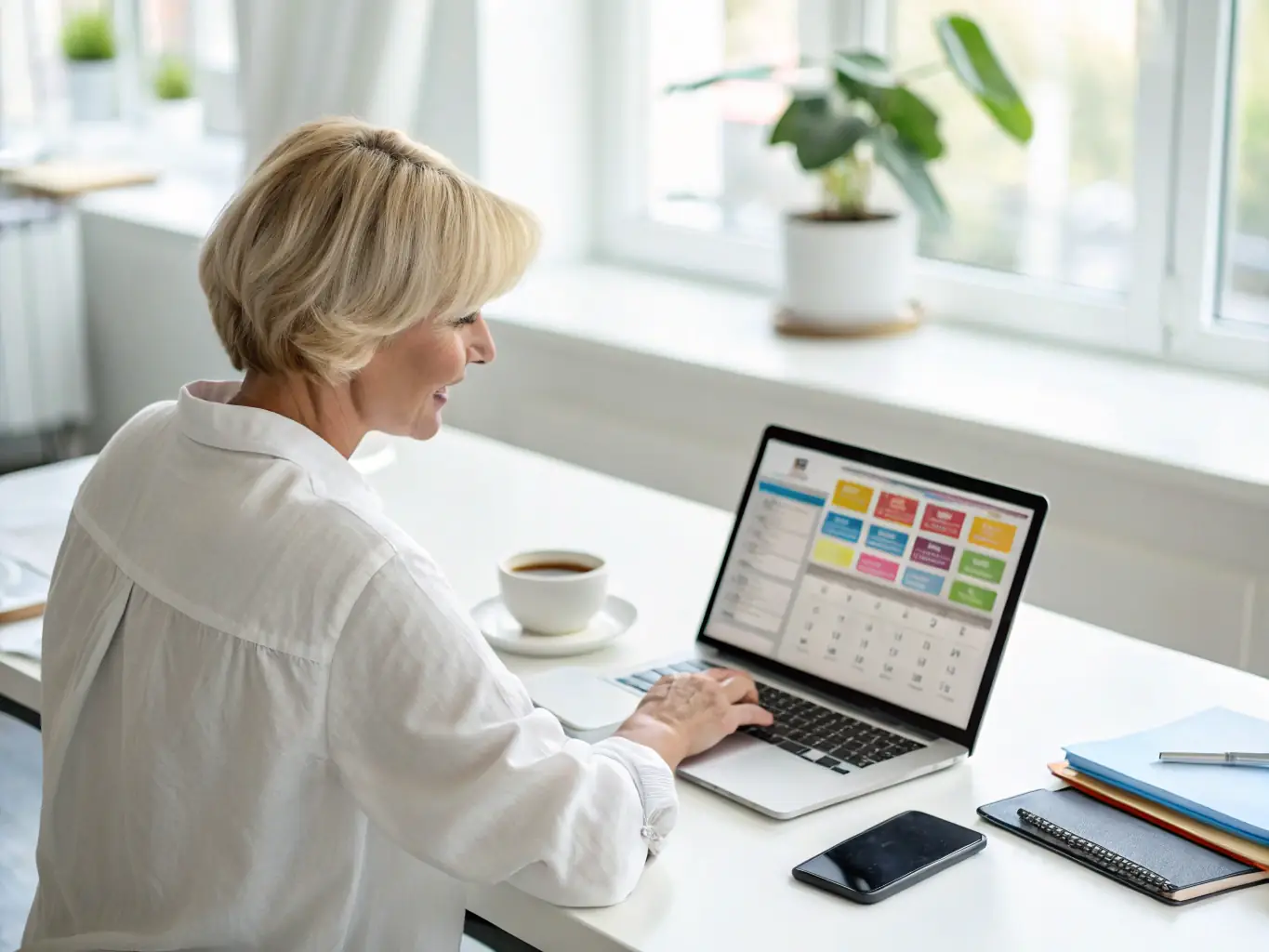 An image of a young entrepreneur working on a laptop with a business plan on the table, representing entrepreneurship coaching.
